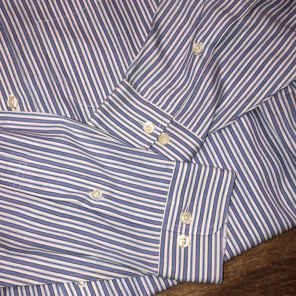 BROOKS Brothers size medium blue striped button down cotton shirt - Picture 2 of 6